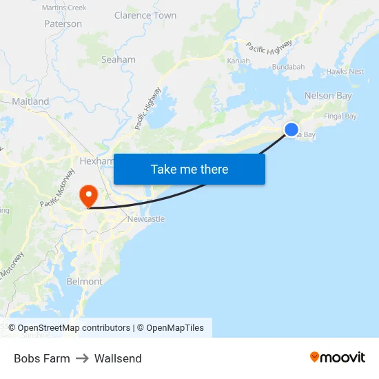 Bobs Farm to Wallsend map