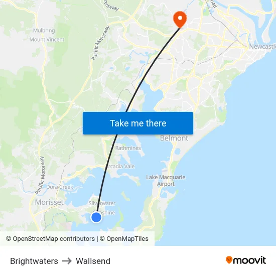 Brightwaters to Wallsend map