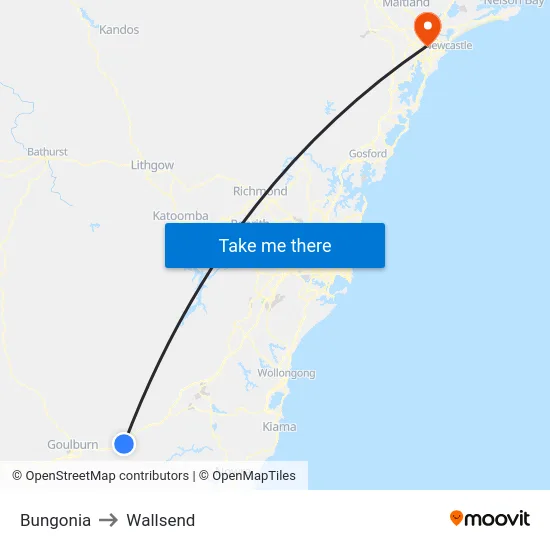 Bungonia to Wallsend map