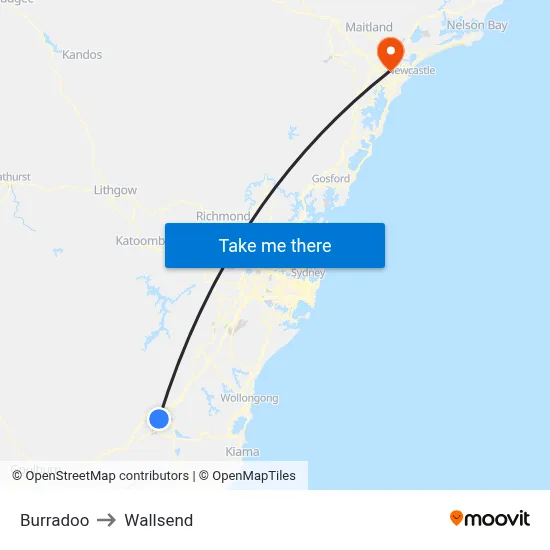 Burradoo to Wallsend map