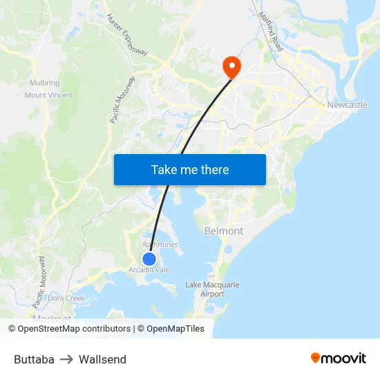 Buttaba to Wallsend map