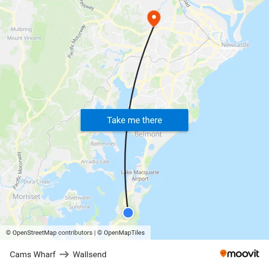 Cams Wharf to Wallsend map