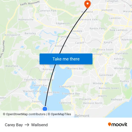 Carey Bay to Wallsend map