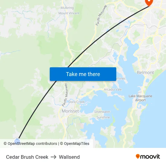 Cedar Brush Creek to Wallsend map