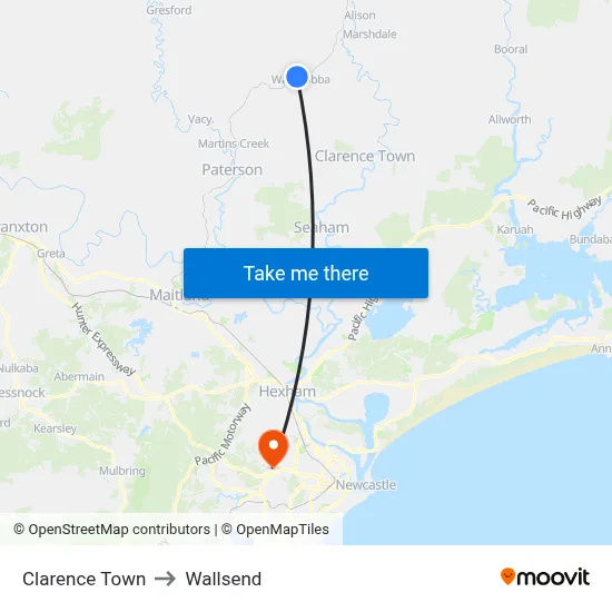 Clarence Town to Wallsend map