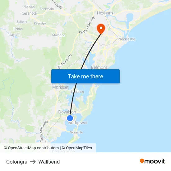 Colongra to Wallsend map