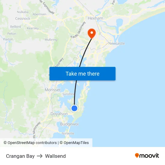 Crangan Bay to Wallsend map