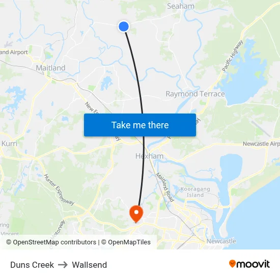 Duns Creek to Wallsend map