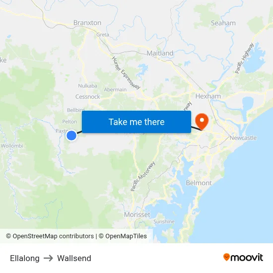Ellalong to Wallsend map