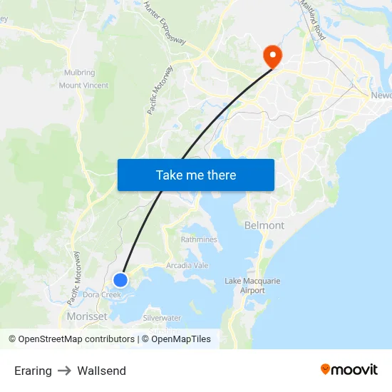 Eraring to Wallsend map