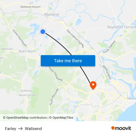 Farley to Wallsend map