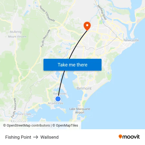 Fishing Point to Wallsend map