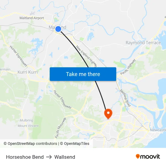 Horseshoe Bend to Wallsend map