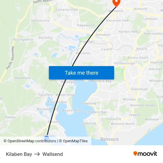 Kilaben Bay to Wallsend map