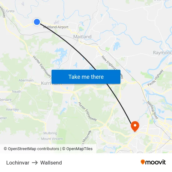 Lochinvar to Wallsend map