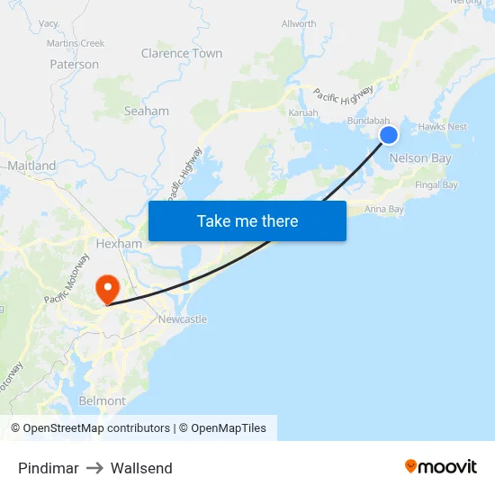 Pindimar to Wallsend map