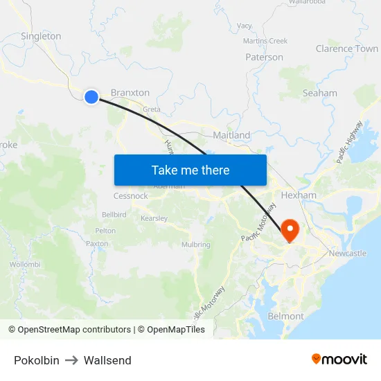 Pokolbin to Wallsend map