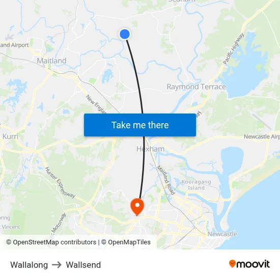 Wallalong to Wallsend map