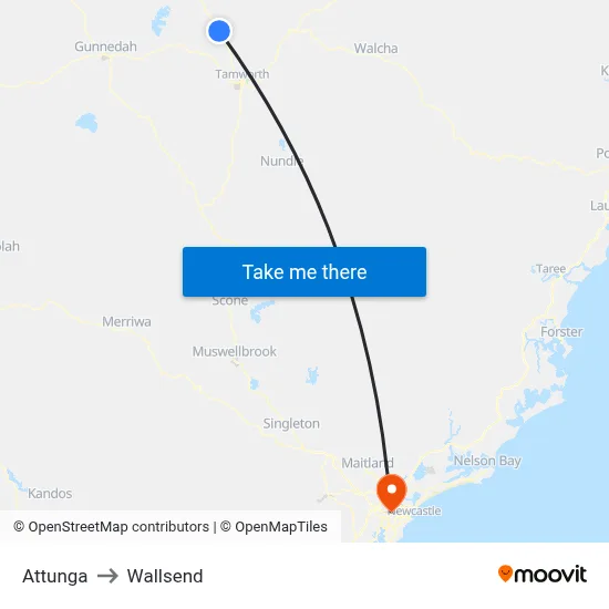Attunga to Wallsend map