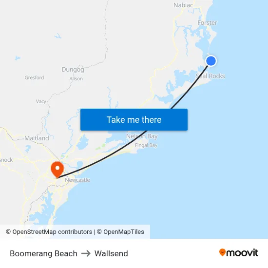 Boomerang Beach to Wallsend map
