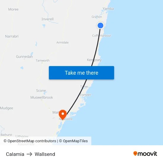 Calamia to Wallsend map