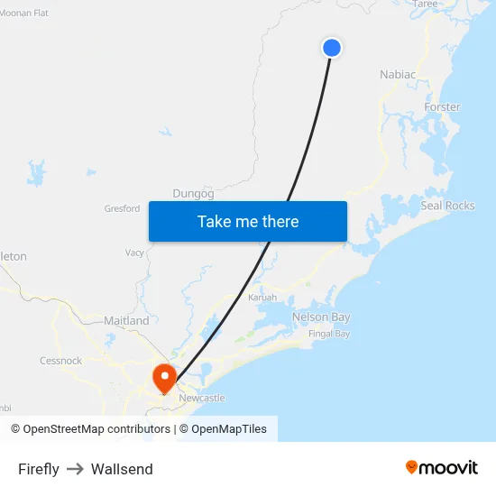 Firefly to Wallsend map