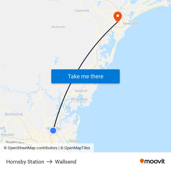 Hornsby Station to Wallsend map