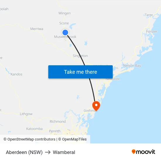 Aberdeen (NSW) to Wamberal map