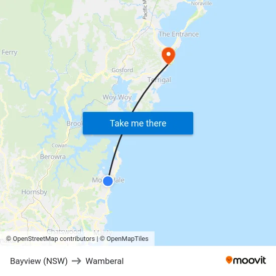 Bayview (NSW) to Wamberal map