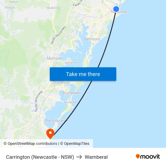 Carrington (Newcastle - NSW) to Wamberal map
