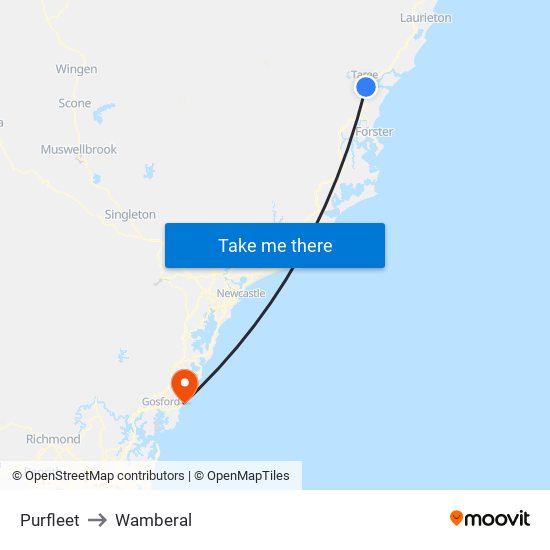 Purfleet to Wamberal map