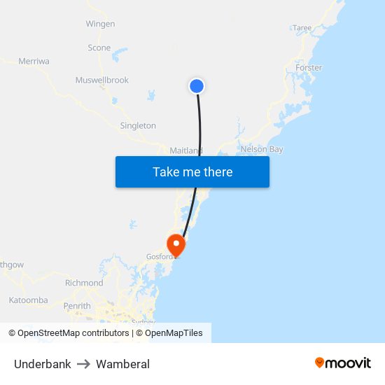 Underbank to Wamberal map