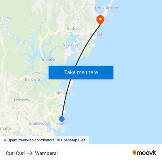 Curl Curl to Wamberal map