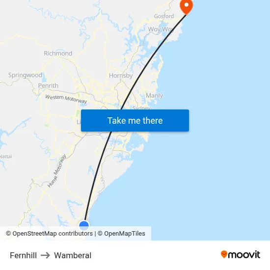 Fernhill to Wamberal map