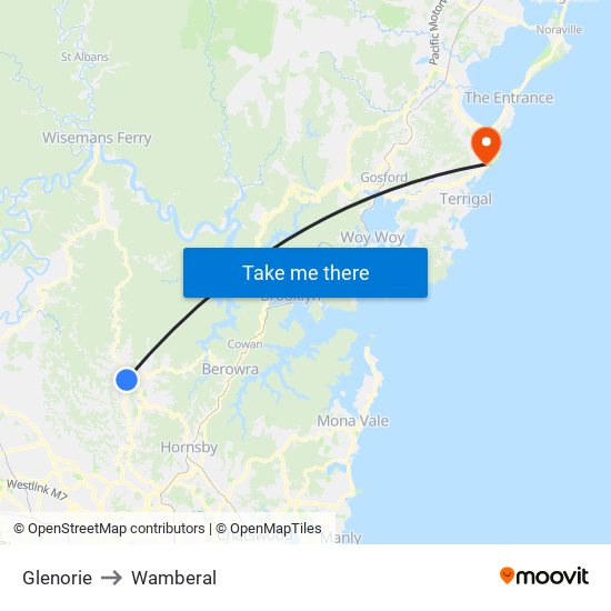 Glenorie to Wamberal map