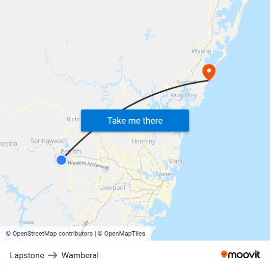Lapstone to Wamberal map