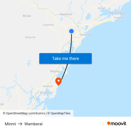 Minmi to Wamberal map