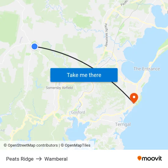 Peats Ridge to Wamberal map