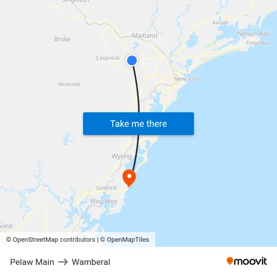 Pelaw Main to Wamberal map
