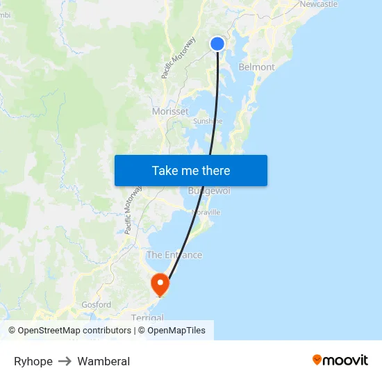 Ryhope to Wamberal map