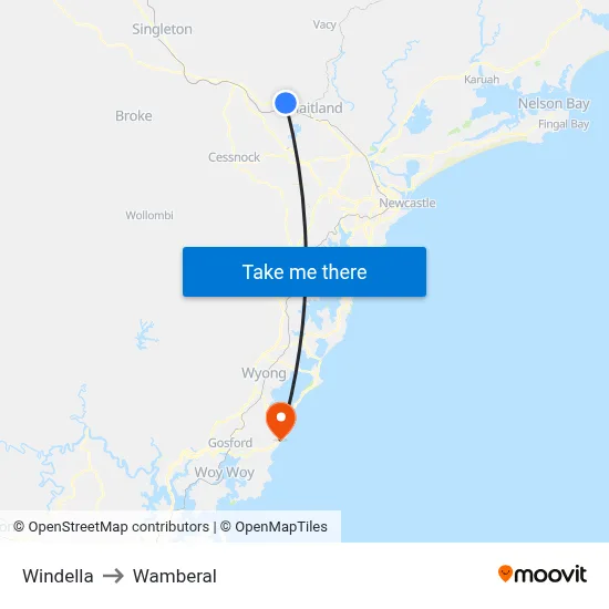 Windella to Wamberal map