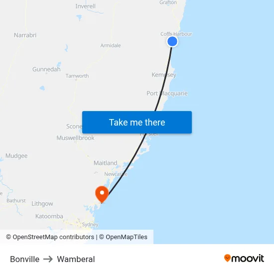 Bonville to Wamberal map