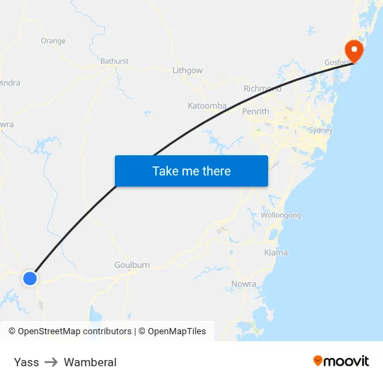 Yass to Wamberal map