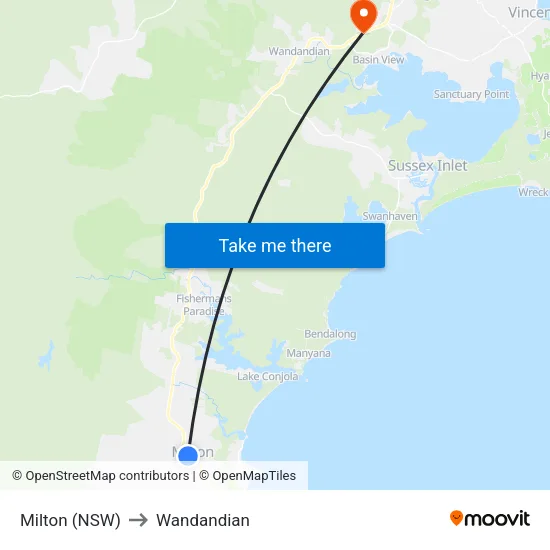 Milton (NSW) to Wandandian map