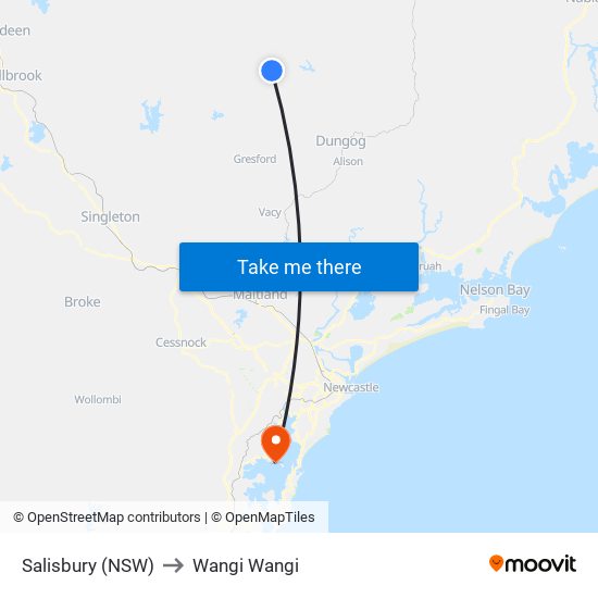 Salisbury (NSW) to Wangi Wangi map