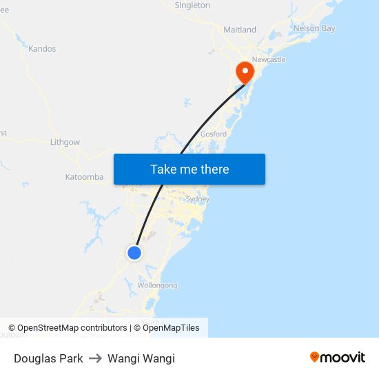 Douglas Park to Wangi Wangi map