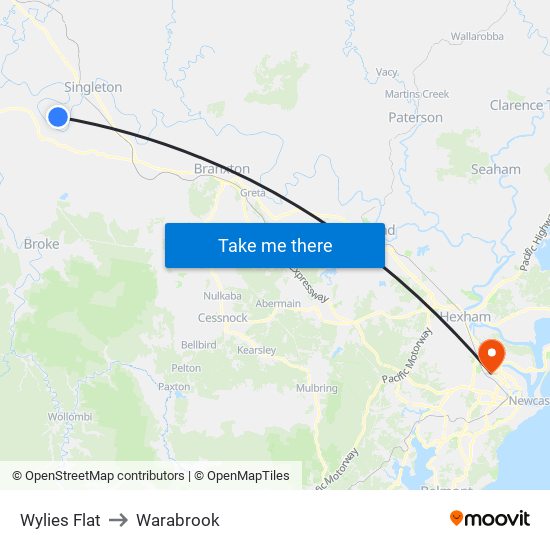 Wylies Flat to Warabrook map