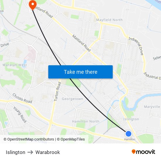 Islington to Warabrook map