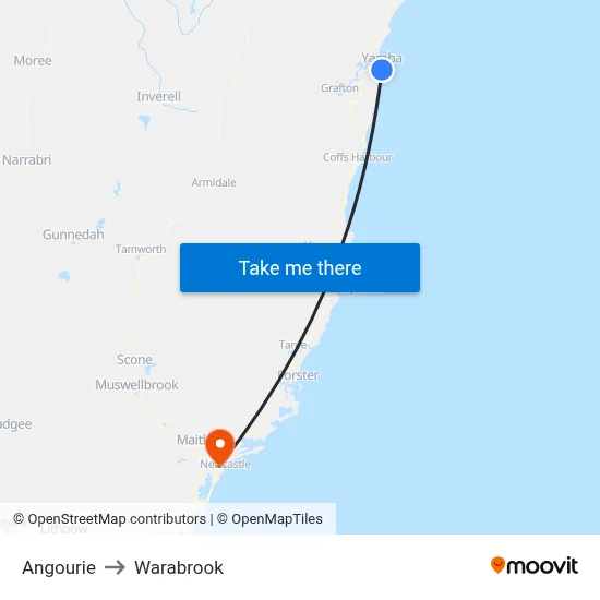 Angourie to Warabrook map