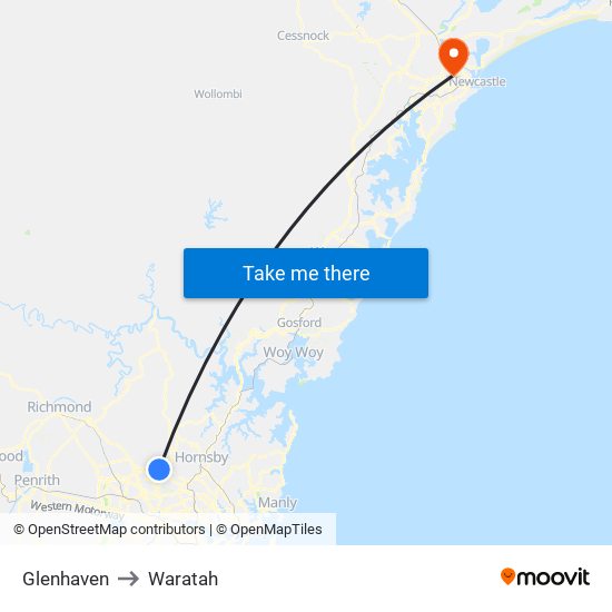 Glenhaven to Waratah map